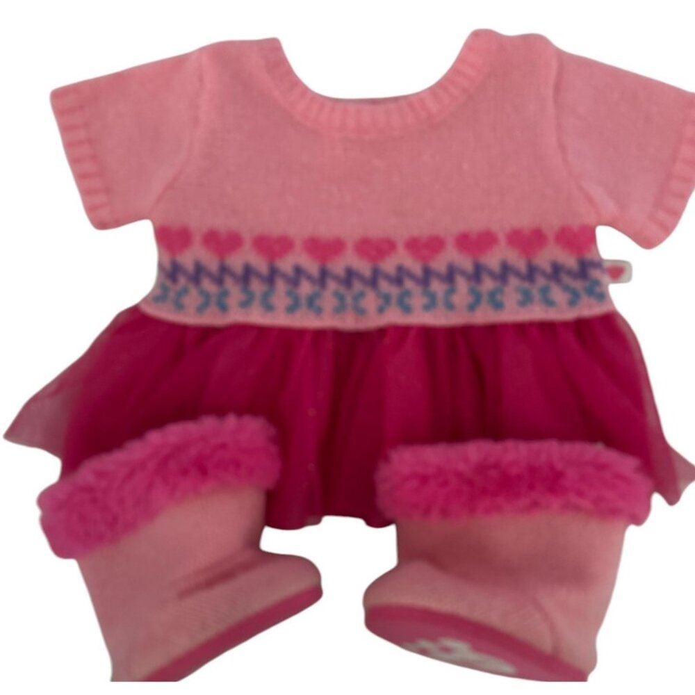 Build A Bear Workshop Pink Knit Sweater Dress & Boots Outfit For Plush